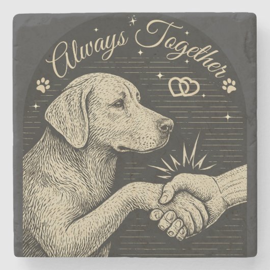 Immer gemeinsam" Vintage Hundefreundschaft Steinuntersetzer (Vorderseite)