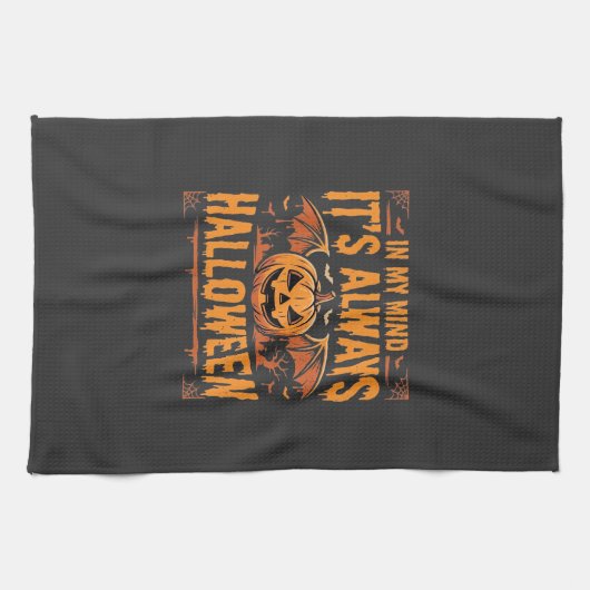 Immer Halloween-Kürbis-Fledermaus-Vektor-Design_1 Geschirrtuch (Horizontal)