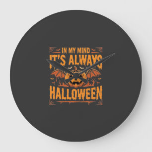 Immer Halloween-Kürbis-Fledermaus-Vektordesign_1 Große Wanduhr