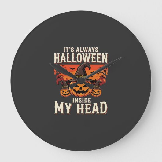Immer Halloween-Kürbis-Hexen-Design_1 Große Wanduhr (Vorderseite)