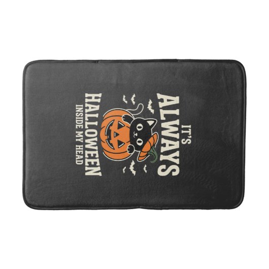 Immer Halloween-Schwarze-Katze-Kürbis-Design Badematte (Vorderseite)
