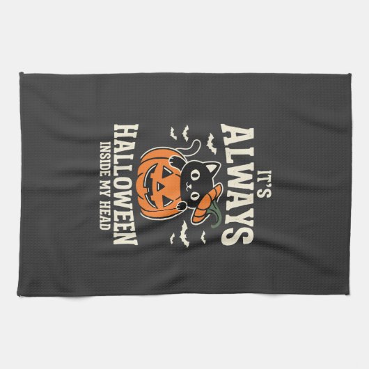 Immer Halloween Schwarze Katze Kürbis Design Geschirrtuch (Horizontal)