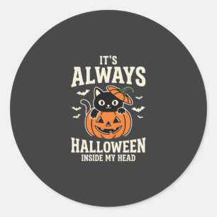 Immer Halloween-Schwarze-Katze-Kürbis-Design Runder Aufkleber