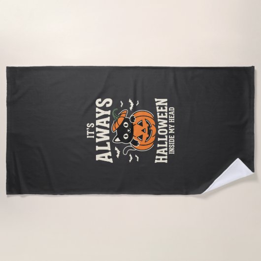 Immer Halloween-Schwarze-Katze-Kürbis-Design Strandtuch (Vorderseite)