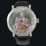 Immer im Kopf Foto beobachten Armbanduhr<br><div class="desc">Personalisierte Erinnerung Foto Uhr (oder personalisieren für alles, was Sie gewollt). Die Vorlage ist für Sie Set, um Ihr eigenes Foto hinzuzufügen und Sie können auch den gesamten Text bearbeiten, wenn Sie möchten. Die Formulierung liegt auf einem halbtransparenten Grenzüberlagerungen über Ihrem Foto. Der Beispieltext lautet "immer auf meinem Kopf .....</div>