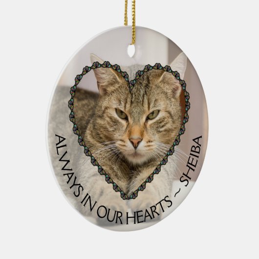 Immer in unserem Hearts Cat Foto Memorial Keramik Ornament (Rechts)