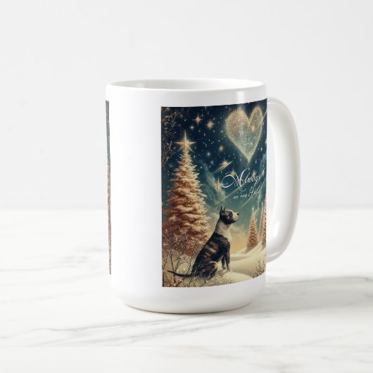 Immer in unserem Herz Weihnachtsschmuck Pit Bull Kaffeetasse (VorderseiteRechts)