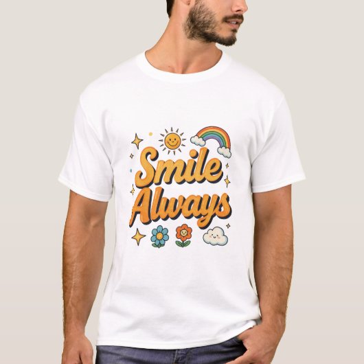 Immer lächeln Retro-Regenbogen-Design T-Shirt (Vorderseite)