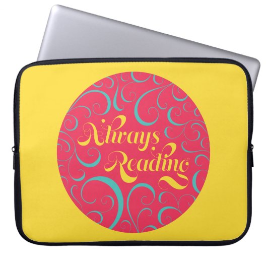 Immer lesen | Hellrosa Blau Gelb und Wirbel Laptopschutzhülle (Vorderseite)