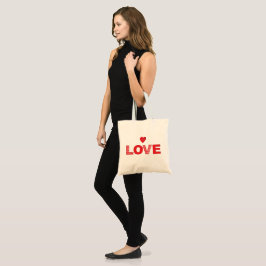 Immer LIEBE mit Typografie des Roten Herzens Tragetasche