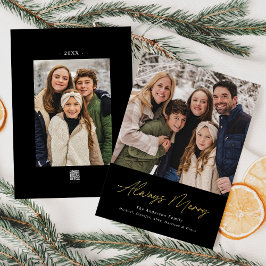Immer Merry Black Minimalistisch 2 Foto Folien Feiertagskarte