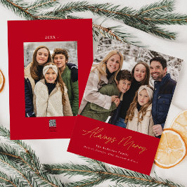 Immer Merry Red Minimalistisch 2 Foto Folien Feiertagskarte
