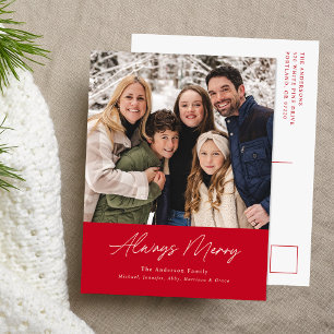 Immer Merry Red Minimalistisch Foto Feiertagspostkarte