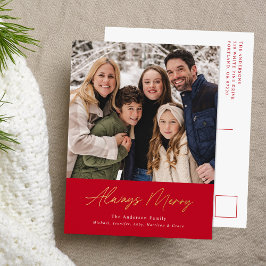 Immer Merry Red Minimalistisch Foto Folien Feiertagspostkarte