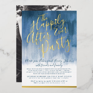 Immer nach der Hochzeitsfeier Folie blau abstrakte Folieneinladung