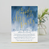 Immer nach der Hochzeitsfeier Folie blau abstrakte Folieneinladung (Stehend vorne)