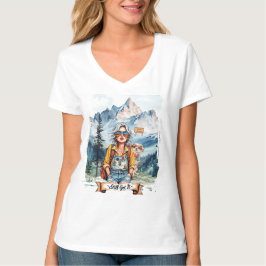 Immer noch dabei! Boho-Hippie-Dame wandert in den T-Shirt