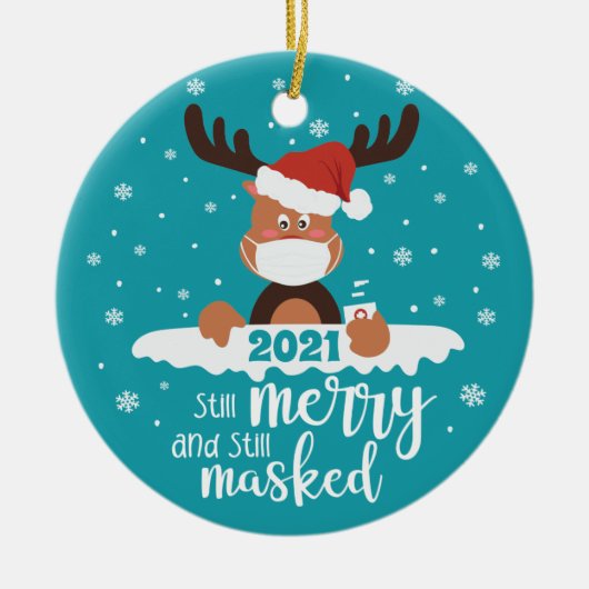Immer noch lustig maskierte Rentiere 2021 Keramik Ornament (Vorne)