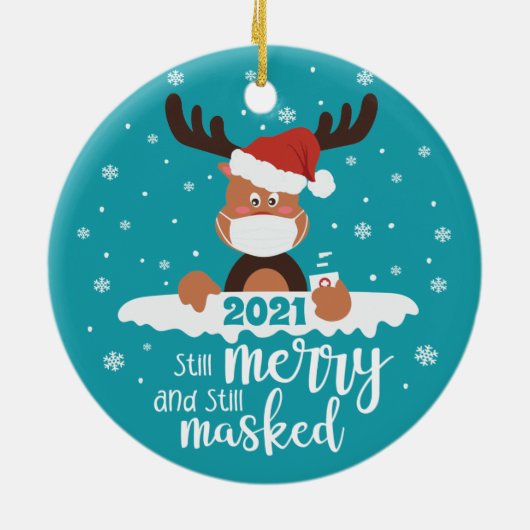 Immer noch lustig maskierte Rentiere 2021 Keramik Ornament (Hinten)