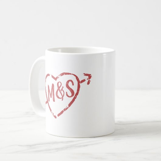 Immer und für immer Love Doodle Monogramm Kaffeetasse (Vorderseite Links)