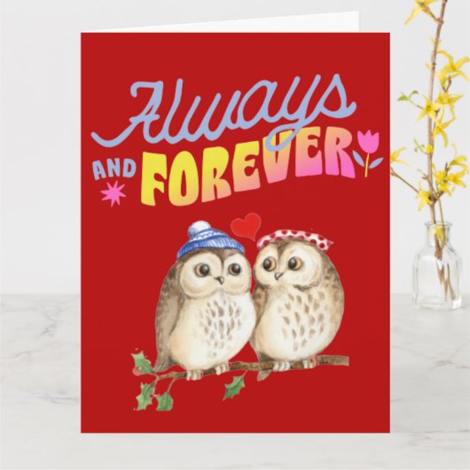 Immer und für immer Niedliche Eulen in der Liebe Karte (Gelbe Blume)