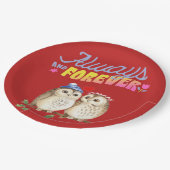 Immer und für immer Niedliche Eulen in der Liebe Pappteller (Schrägansicht)