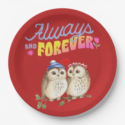 Immer und für immer Niedliche Eulen in der Liebe Pappteller (Vorderseite)