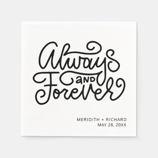 Immer und für immer Schwarz-weiße Hochzeit Serviette (Vorderseite)