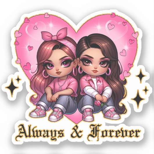 Immer und immer Beste Freundinnen Mädchen Geschenk Aufkleber (Vorderseite)