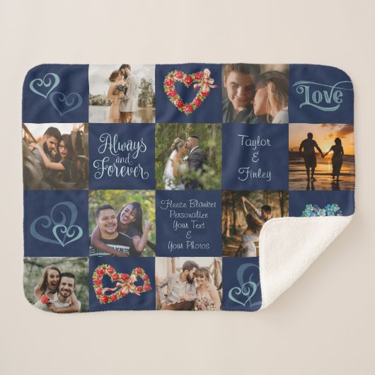 Immer und immer Romantisches Herz Navy Foto Sherpadecke (Vorderseite (Horizontal))