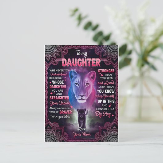 Immer wenn sich U überwältigt Löwe Mama zu Tochter Postkarte (Stehend Vorderseite)