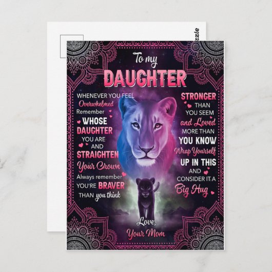 Immer wenn sich U überwältigt Löwe Mama zu Tochter Postkarte (Vorne/Hinten)