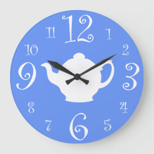 Immer Zeit für Tea Sweet Blue und White Kitchen Große Wanduhr