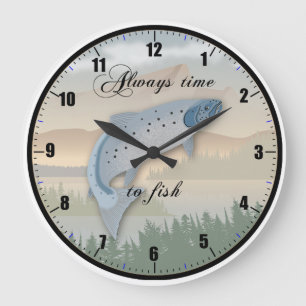 "Immer Zeit zum Fischen" Wall Clock Große Wanduhr
