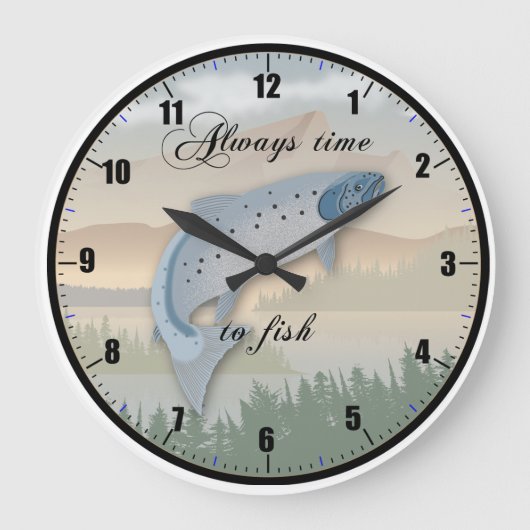 "Immer Zeit zum Fischen" Wall Clock Große Wanduhr (Vorderseite)
