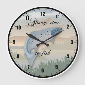 "Immer Zeit zum Fischen" Wall Clock Große Wanduhr