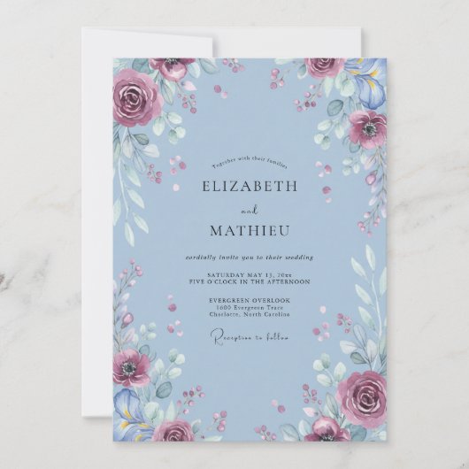 Immergrün-Amethyst-Blatt-Hochzeit Einladung (Vorderseite)