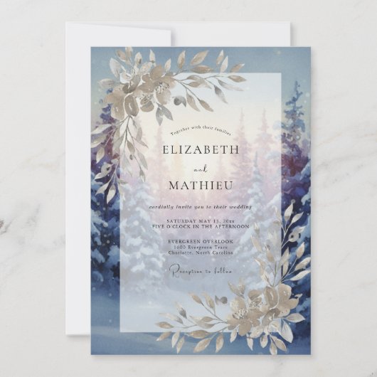 Immergrün-Amethyst-Blatt-Hochzeit Einladung (Vorderseite)