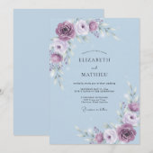 Immergrün-Amethyst-Blüten-Hochzeit Einladung (Vorne/Hinten)