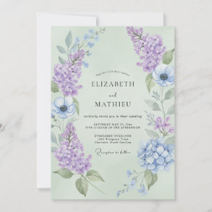 Immergrün-Amethyst-Flieder-Eukalyptus-Hochzeit Einladung