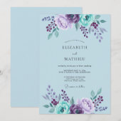 Immergrün-Amethyst-gemalte Hochzeit Einladung (Vorne/Hinten)