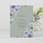 Immergrün-Amethyst-Wasserfarben-Hochzeit Einladung (Stehend Vorderseite)