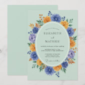 Immergrün Bernstein Zinnia Eukalyptus Hochzeit Einladung (Vorne/Hinten)