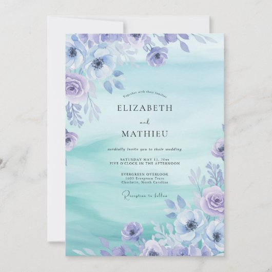 Immergrün-Blumen-Aquarell-Hochzeit Einladung (Vorderseite)