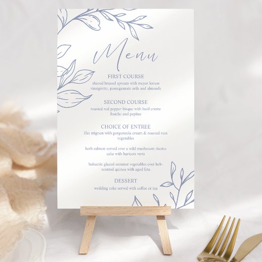 Immergrün Blumen Boho Hochzeitsmenü Menükarte