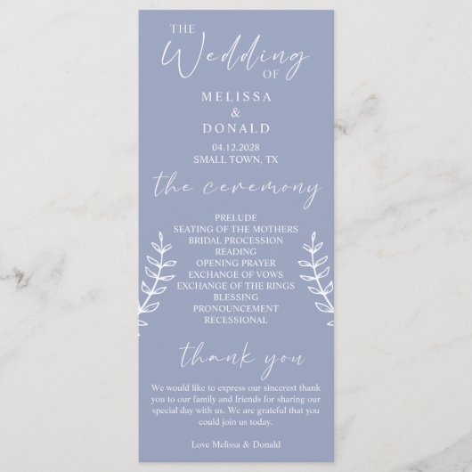 Immergrün-Blumen Einfaches Hochzeitsprogramm Programm (Vorderseite)