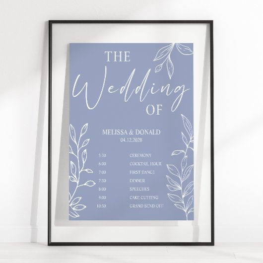 Immergrün-Blumen Einfaches Hochzeitsprogramm Zeitp Poster
