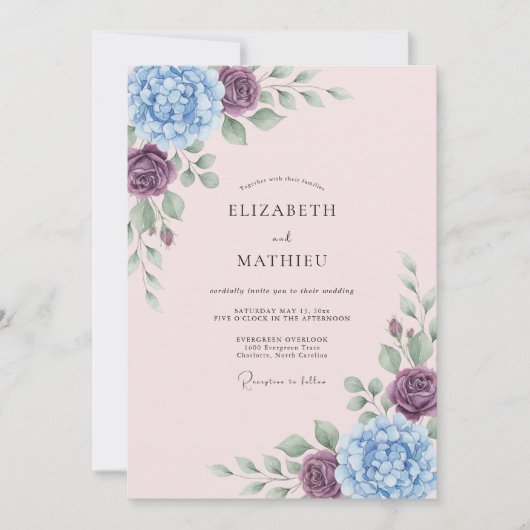 Immergrün-Blumen-Hochzeit Einladung (Vorderseite)