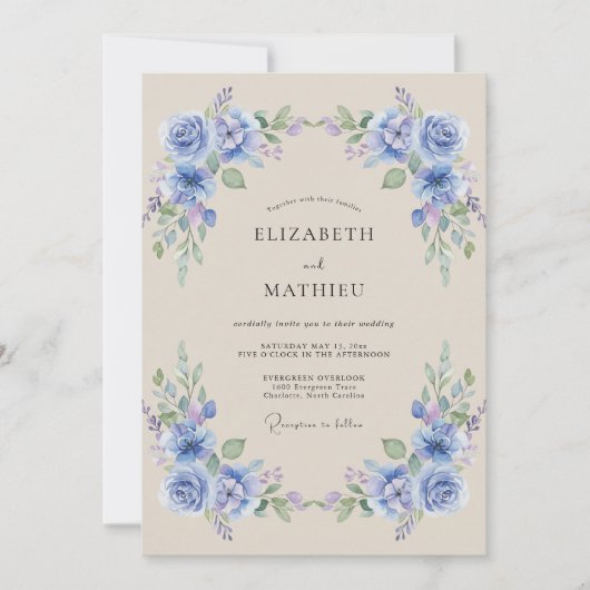 Immergrün-Blumen-Lorbeer-Hochzeit Einladung (Vorderseite)