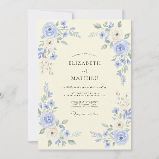 Immergrün-Blumen-Romantische Hochzeit Einladung (Vorderseite)